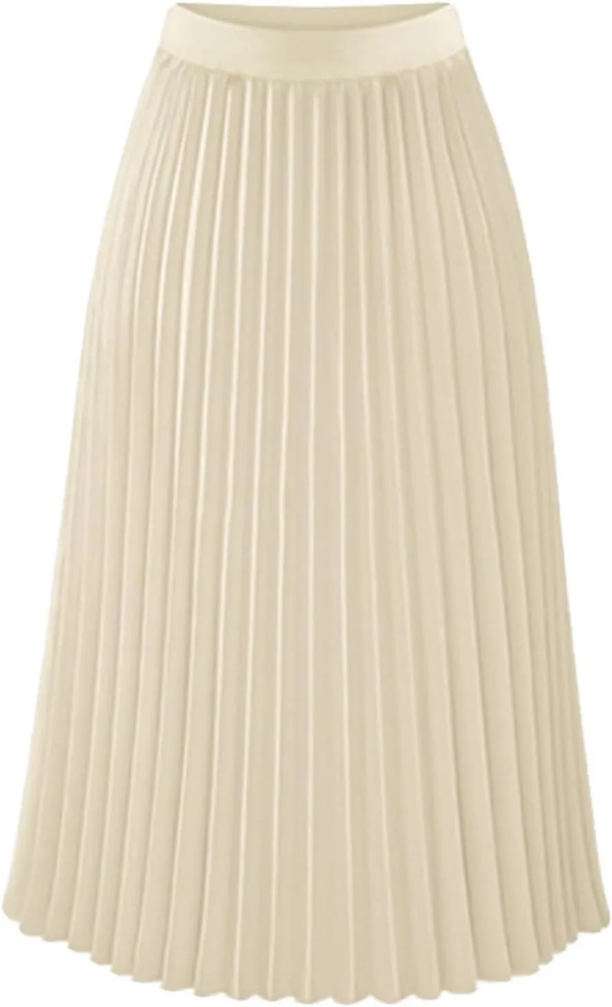 Womens High Elastic Waist Pleated Chiffon Skirt Midi Swing A-line Skirt Dressy Plain Solid Color Elegant Long Skirts