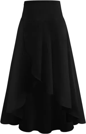 Women's High Low Casual Slit Wrap Asymmetrical Skirt - Solid Elastic High Waist With High Split - Flowy Long Maxi