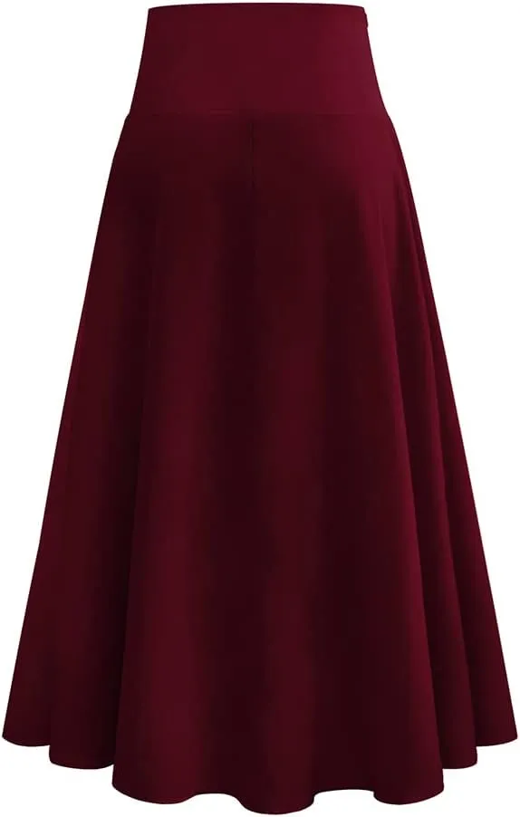 Women's High Low Casual Slit Wrap Asymmetrical Skirt - Solid Elastic High Waist With High Split - Flowy Long Maxi