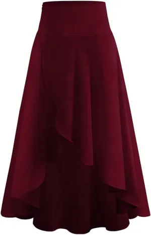 Women's High Low Casual Slit Wrap Asymmetrical Skirt - Solid Elastic High Waist With High Split - Flowy Long Maxi