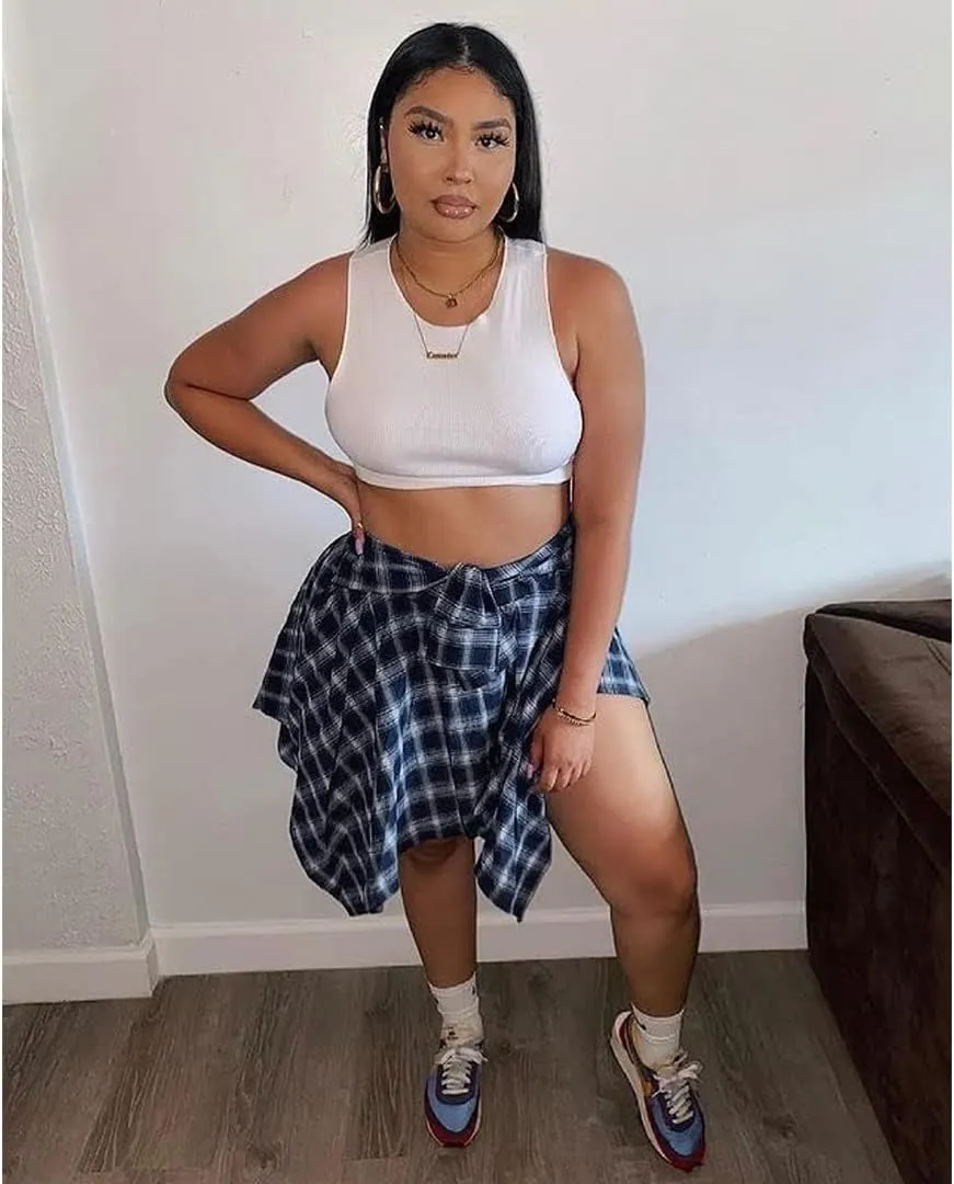 Women's Irregular Hem Plaid Skirt Flared Pleated Skater High Low High Waisted A Line Skater Skirt Summer Streetwear