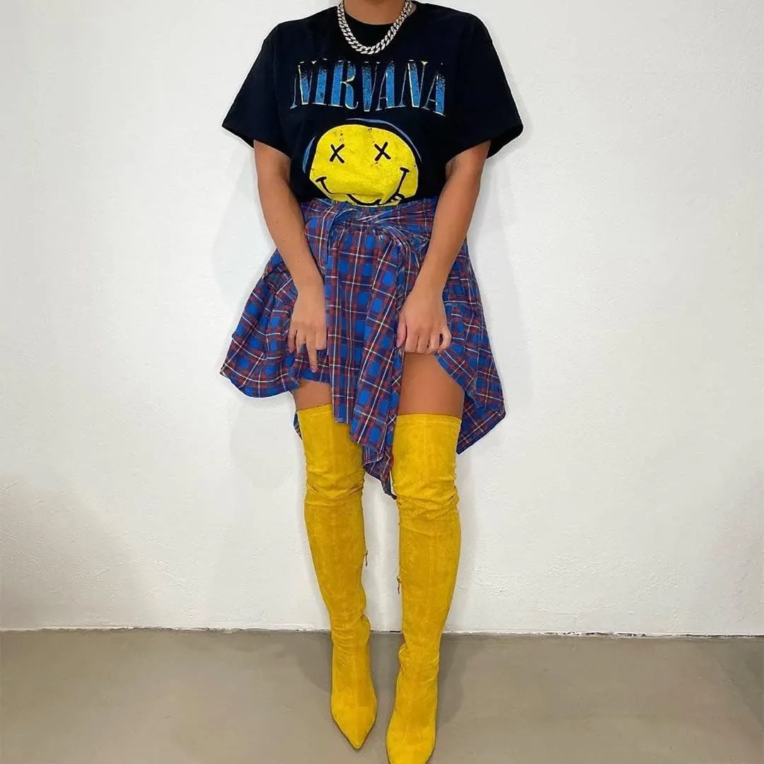 Women's Irregular Hem Plaid Skirt Flared Pleated Skater High Low High Waisted A Line Skater Skirt Summer Streetwear