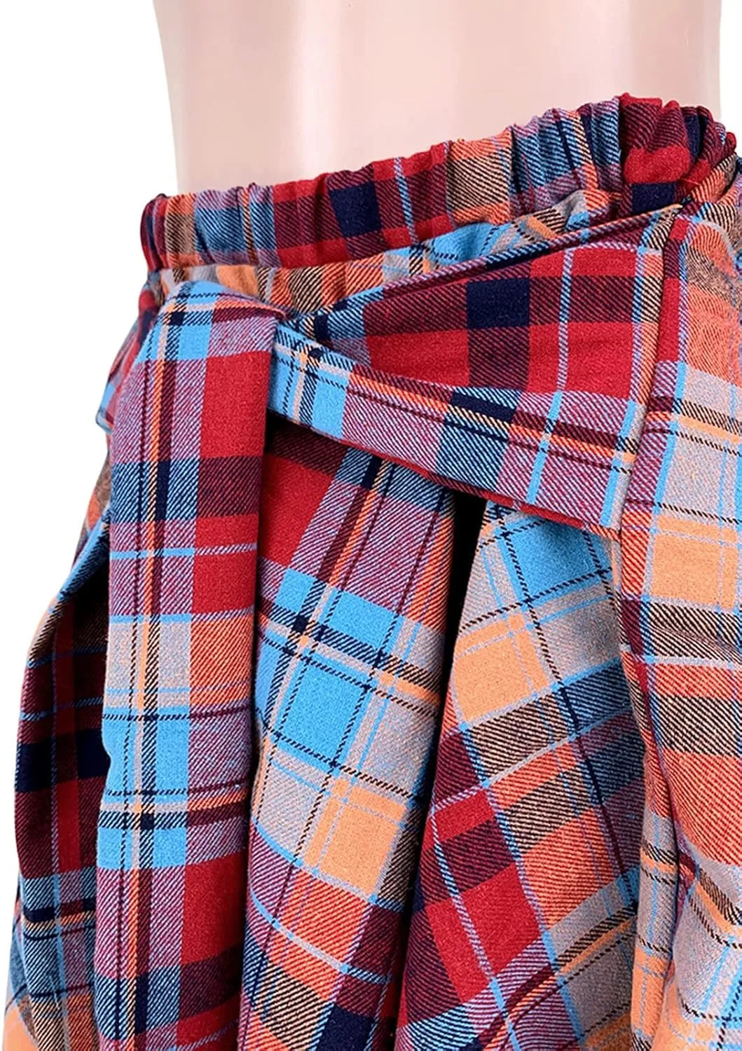 Women's Irregular Hem Plaid Skirt Flared Pleated Skater High Low High Waisted A Line Skater Skirt Summer Streetwear