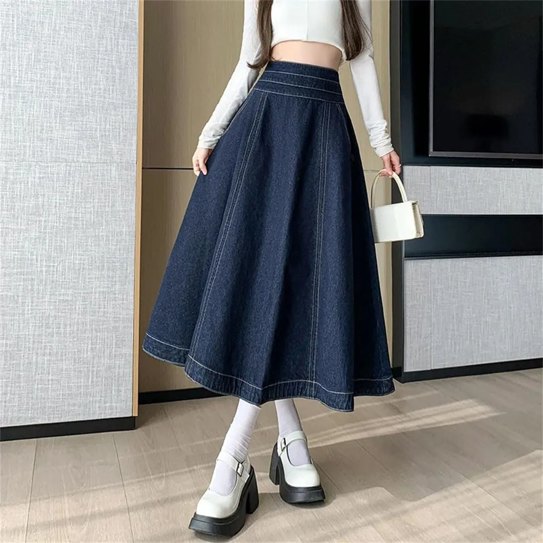 Women's Jeans A-Line High Waist Back Zipper Umbrella Denim Skirts