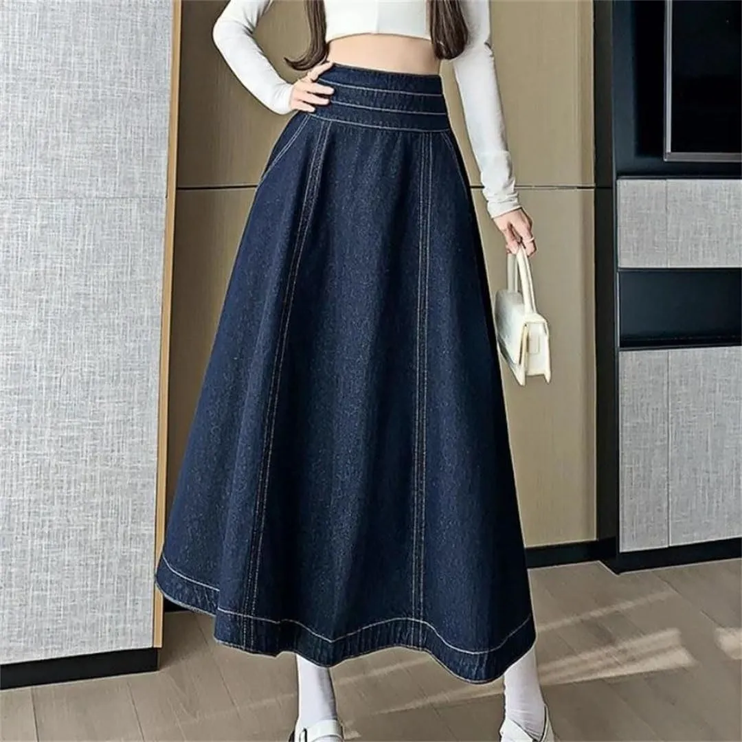 Women's Jeans A-Line High Waist Back Zipper Umbrella Denim Skirts