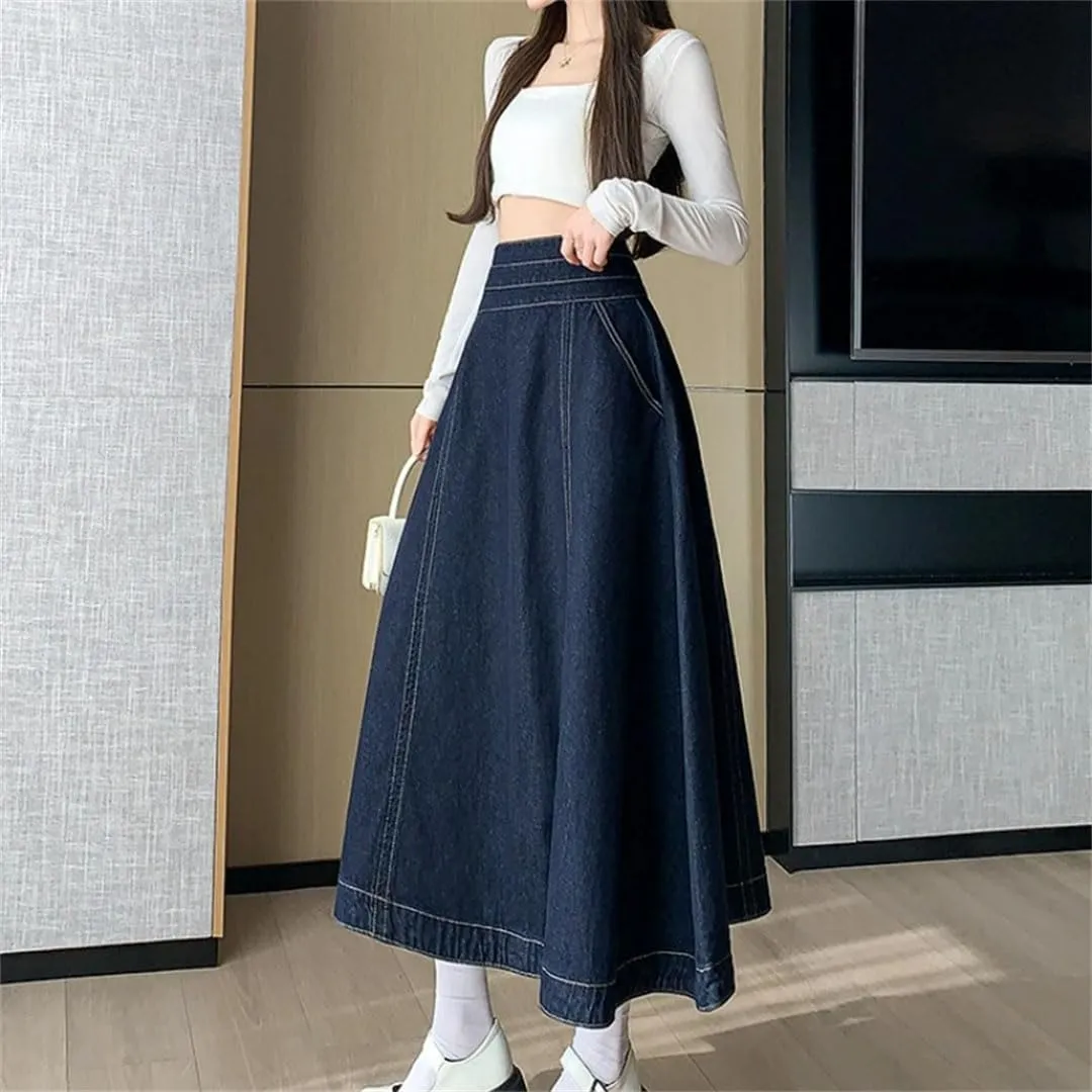 Women's Jeans A-Line High Waist Back Zipper Umbrella Denim Skirts