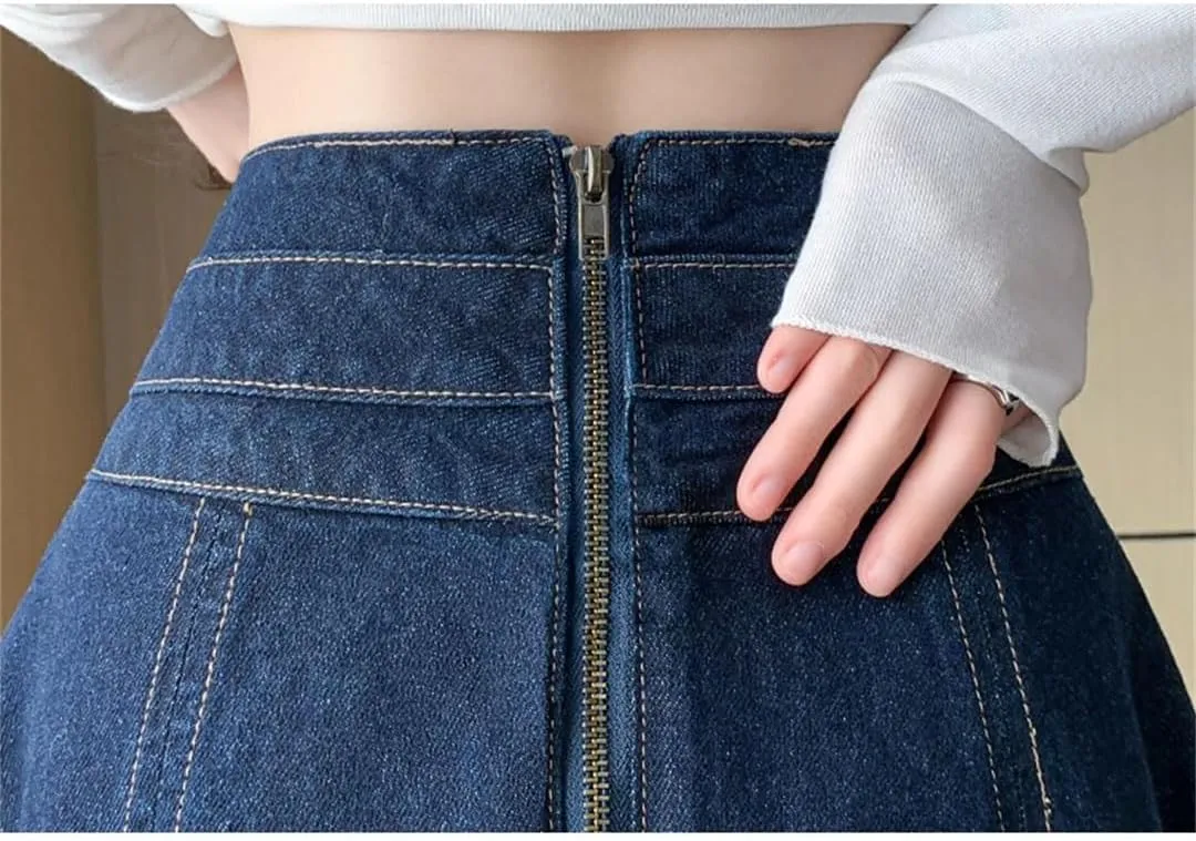 Women's Jeans A-Line High Waist Back Zipper Umbrella Denim Skirts