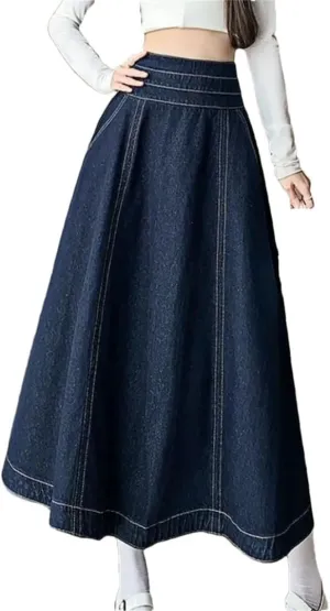 Women's Jeans A-Line High Waist Back Zipper Umbrella Denim Skirts