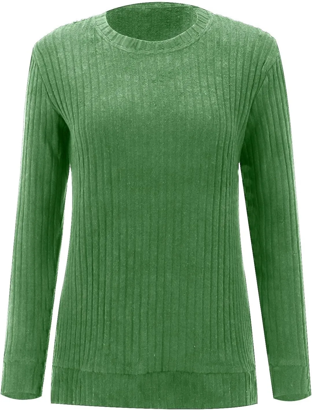 Womens Kint Sweaters Solid Color Round Neck Loose Side Split Long Sleeve Fall Pullover Sweaters Casual Slouchy Tops