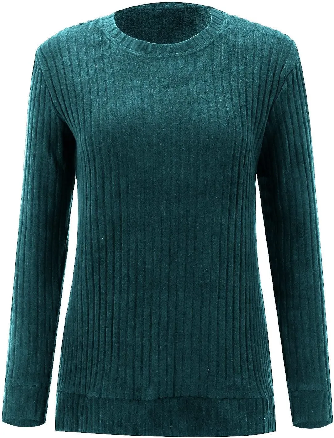 Womens Kint Sweaters Solid Color Round Neck Loose Side Split Long Sleeve Fall Pullover Sweaters Casual Slouchy Tops