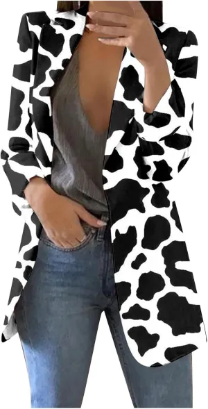 Womens Lapel Collar Button Blazer Open Front Floral Print Business Casual Suit Jackets