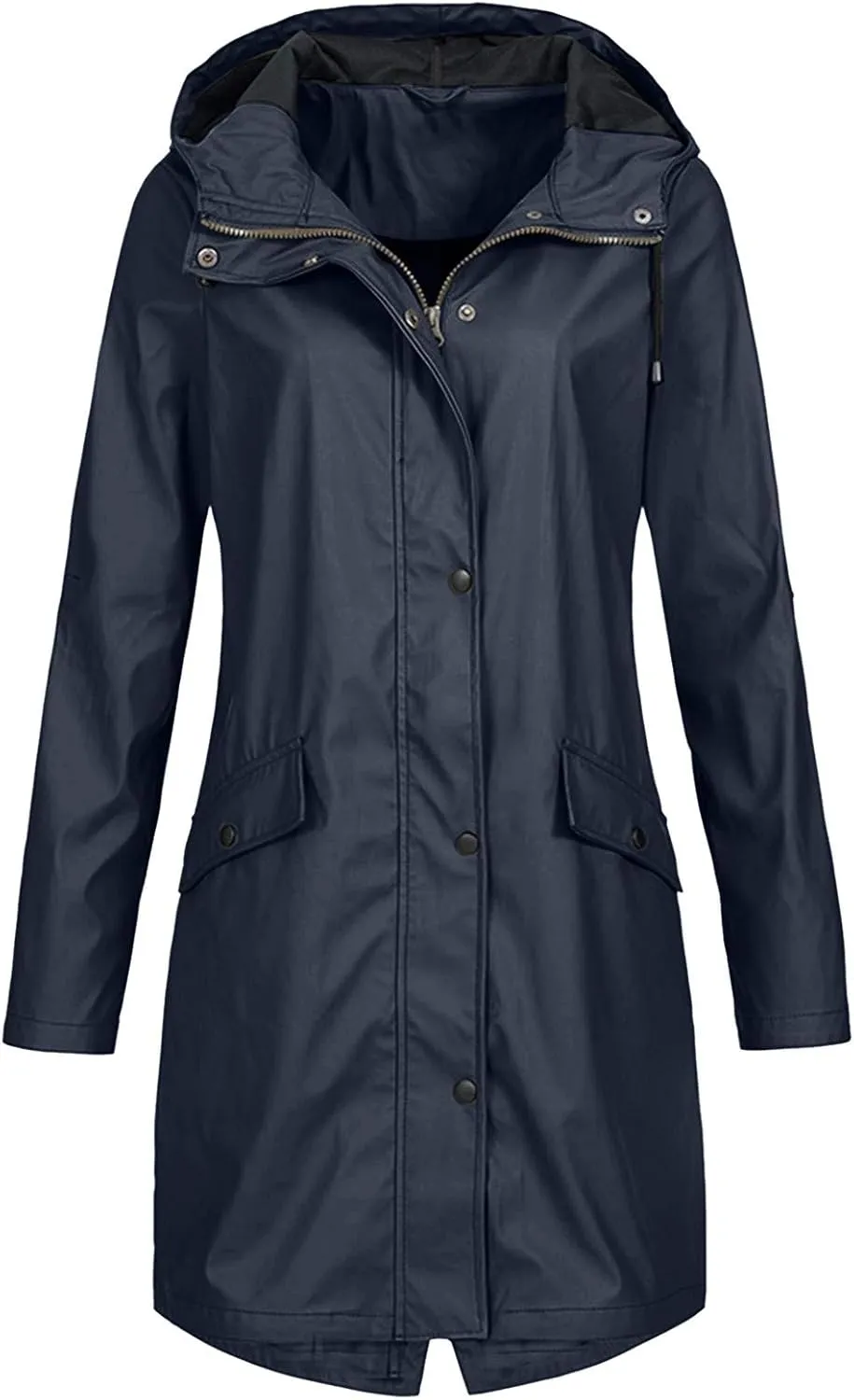 Womens Long Hooded Rain Jackets Outdoors Raincoat Windbreaker Waterproof Lightweight Outdoor Hooded Trench Coats Plus Size