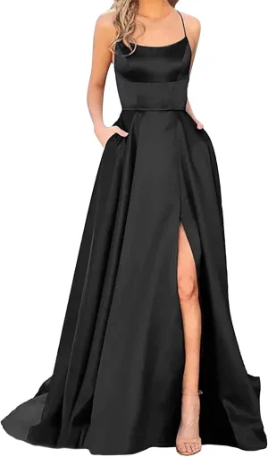 Womens Long Prom Dresses for Teens with Pockets Spaghetti Straps Formal Party Evening Gowns 2025 Prom Dress