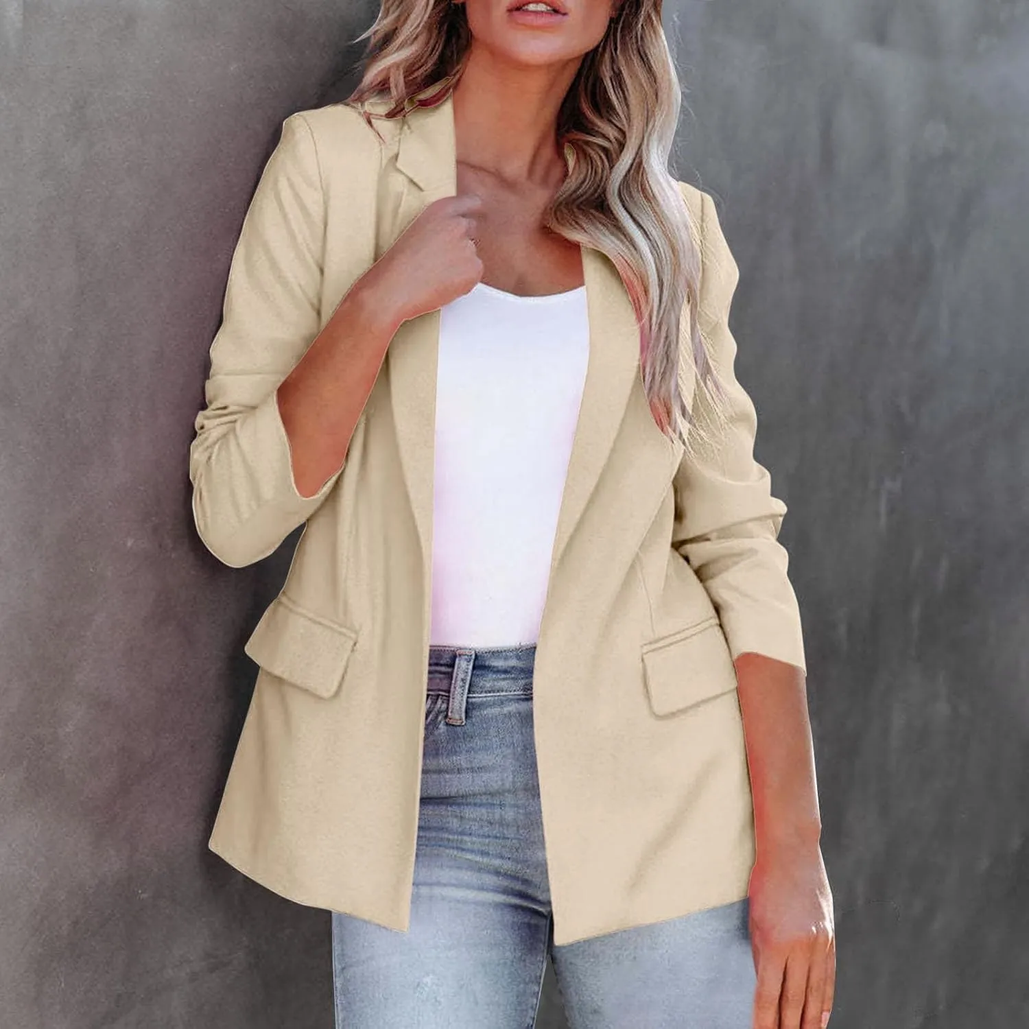 Womens Long Sleeve Casual Blazer Lapel Open Front Work Office Blazer Jacket 2024 Trendy Fall Dressy Blazer with Pockets