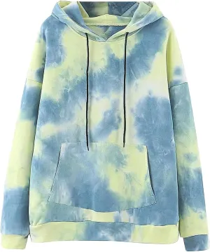 Women's Long Sleeve Printed Hoodie Drawstring Hoodies Tops Tie Dye Printed Pullover Sweatshirts with Pockets