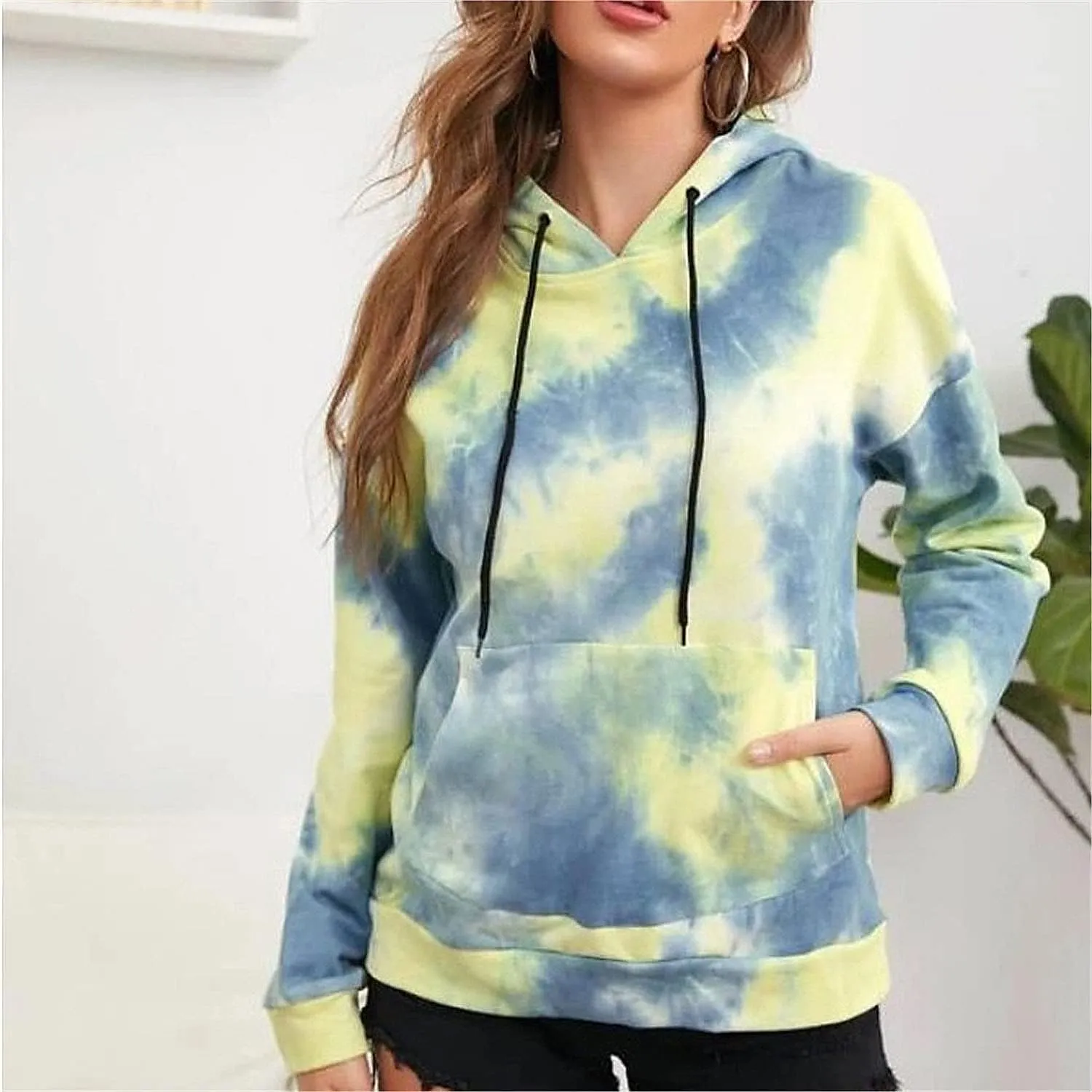 Women's Long Sleeve Printed Hoodie Drawstring Hoodies Tops Tie Dye Printed Pullover Sweatshirts with Pockets