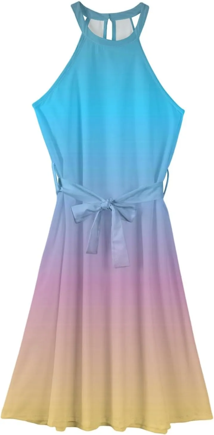 Womens Midi Halter Floral Dresses Casual Summer Tie Empire Waist Sleeveless Flowy A Line Sundress Frocks