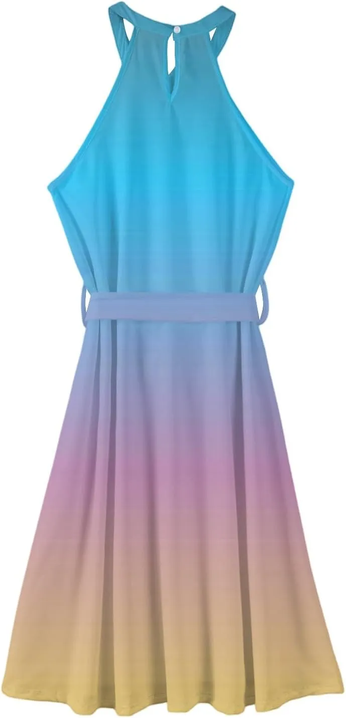 Womens Midi Halter Floral Dresses Casual Summer Tie Empire Waist Sleeveless Flowy A Line Sundress Frocks