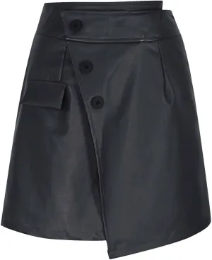 Women's Mini Skirt High Waist Button Asymmetrical Hem Bodycon Skirt with Pockets Solid Color Fashion Party Clothing