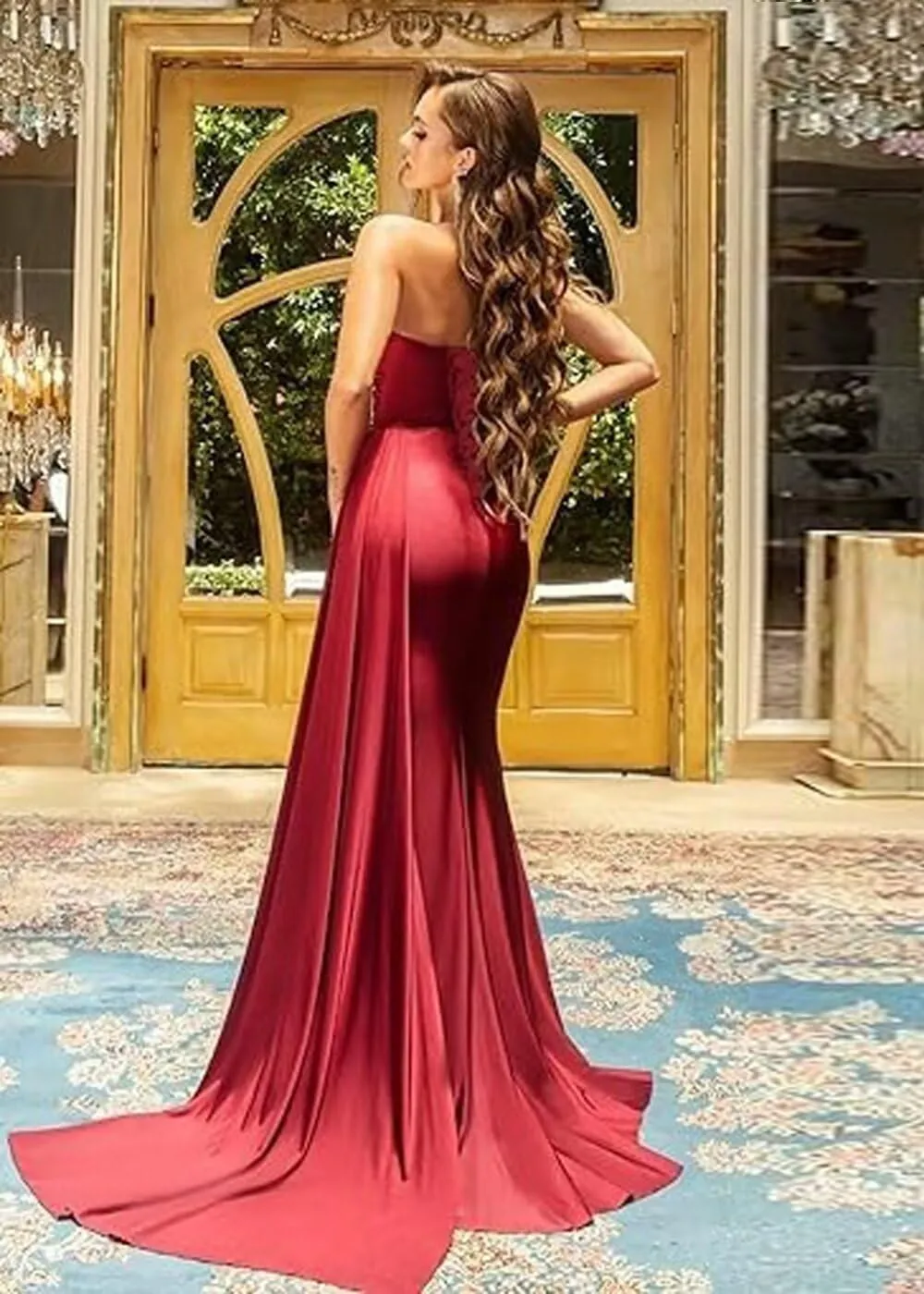 Women's One Shoulder Mermaid Prom Dresses Long Satin Bodycon Paty Formal Evening Gowns with Slit