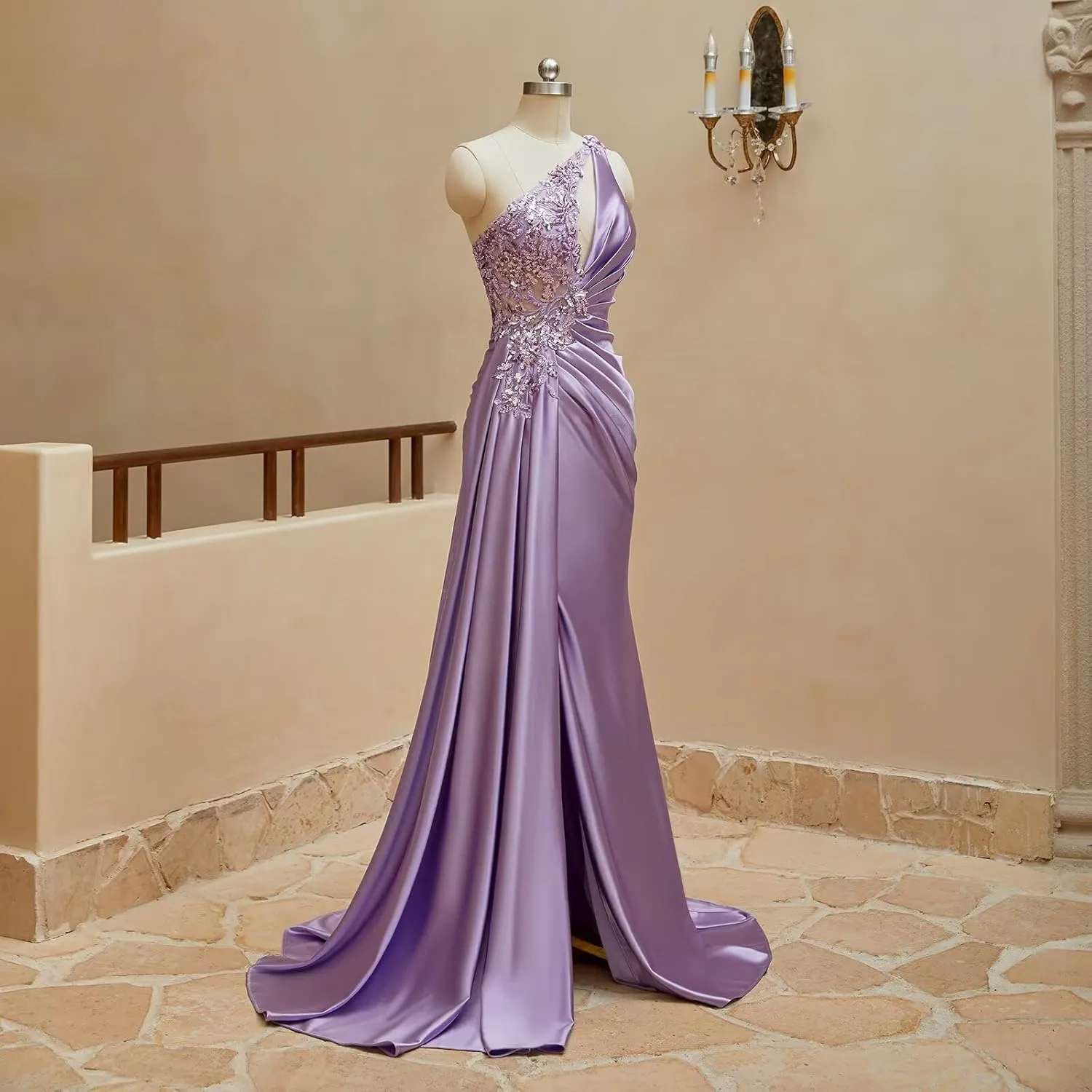 Womens One Shoulder Prom Dresses 2025 Elegant Mermaid Satin Ruched Formal Evening Dresses