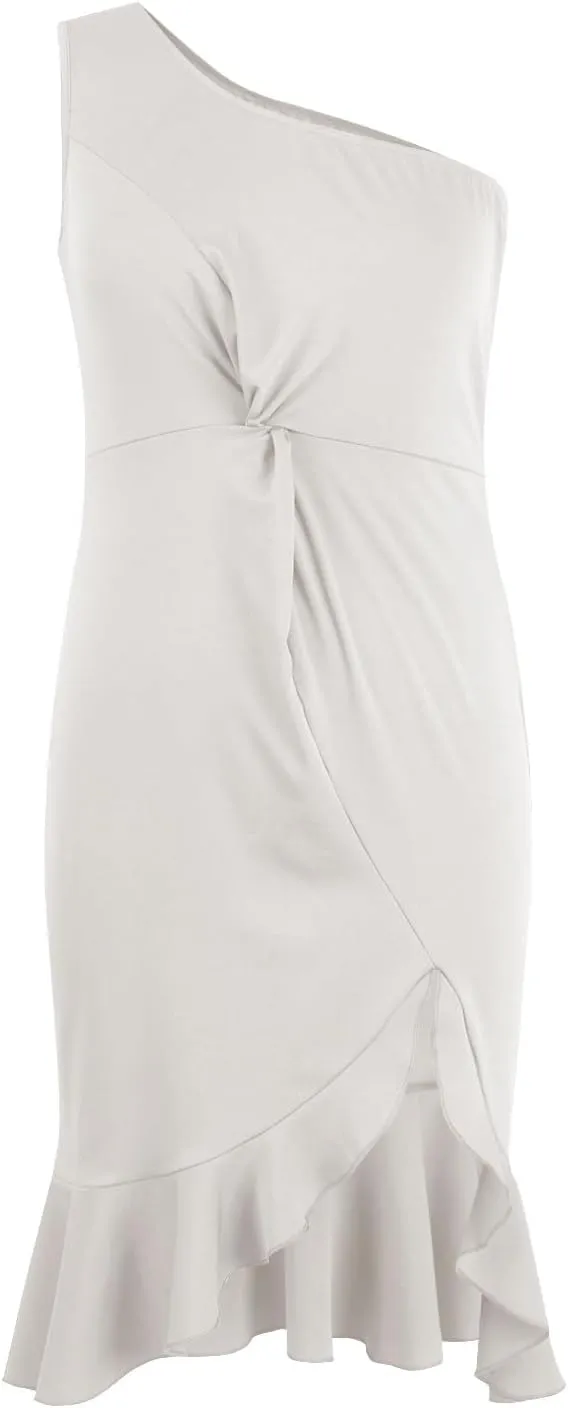 Womens One Shoulder Ruffle Formal Dress Sexy Summer Sleeveless Bodycon Ruched Wrap Split Cocktail Dresses