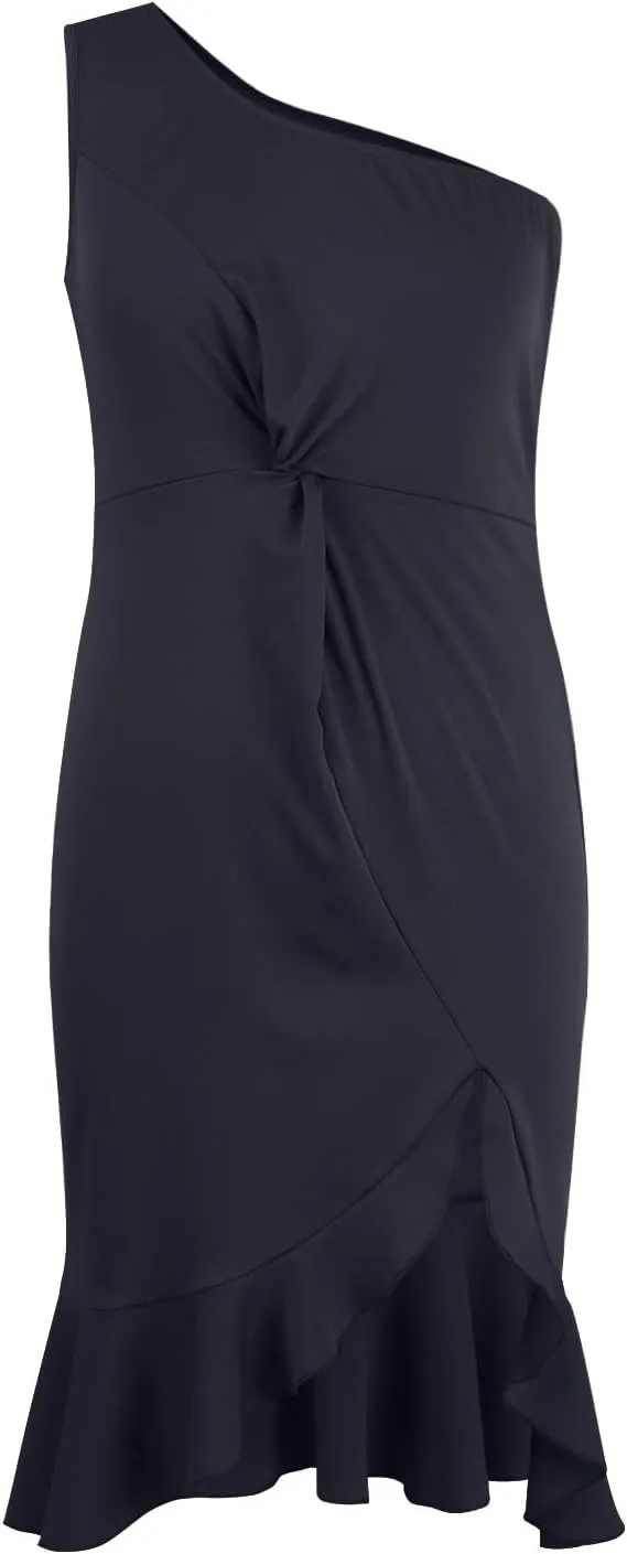 Womens One Shoulder Ruffle Formal Dress Sexy Summer Sleeveless Bodycon Ruched Wrap Split Cocktail Dresses