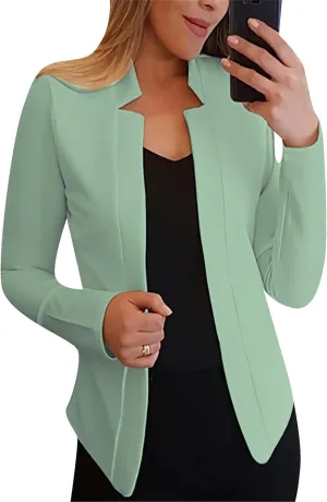 Womens Open Front Solid Color Slim Fit Blazer Office Plus Size Jacket Long Sleeve Lightweight Blazers