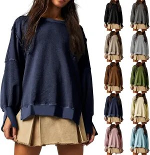 Women's Oversized Sweatshirt Side Slit Slouchy Pullover Long Sleeve Fleece Crewneck Sweatshirts Fall Winter Clothes
