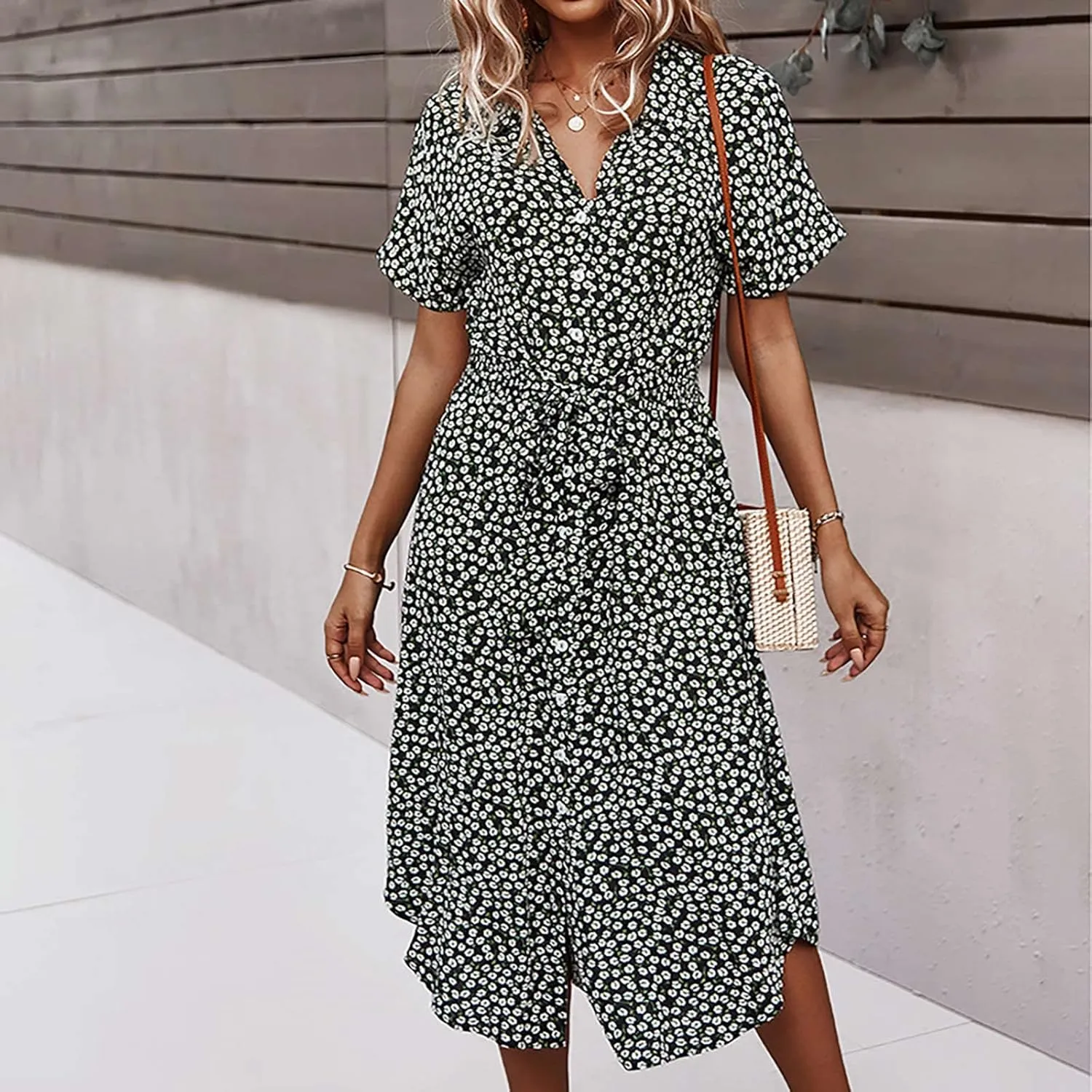 Women's Paisley Dress Short Sleeve Floral Maxi Long Dress Boho Flowy Casual Dresses