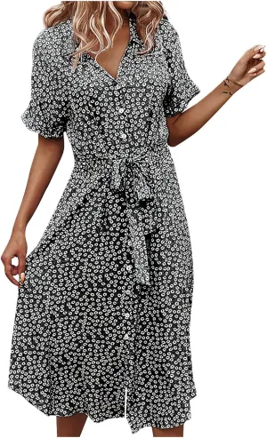 Women's Paisley Dress Short Sleeve Floral Maxi Long Dress Boho Flowy Casual Dresses