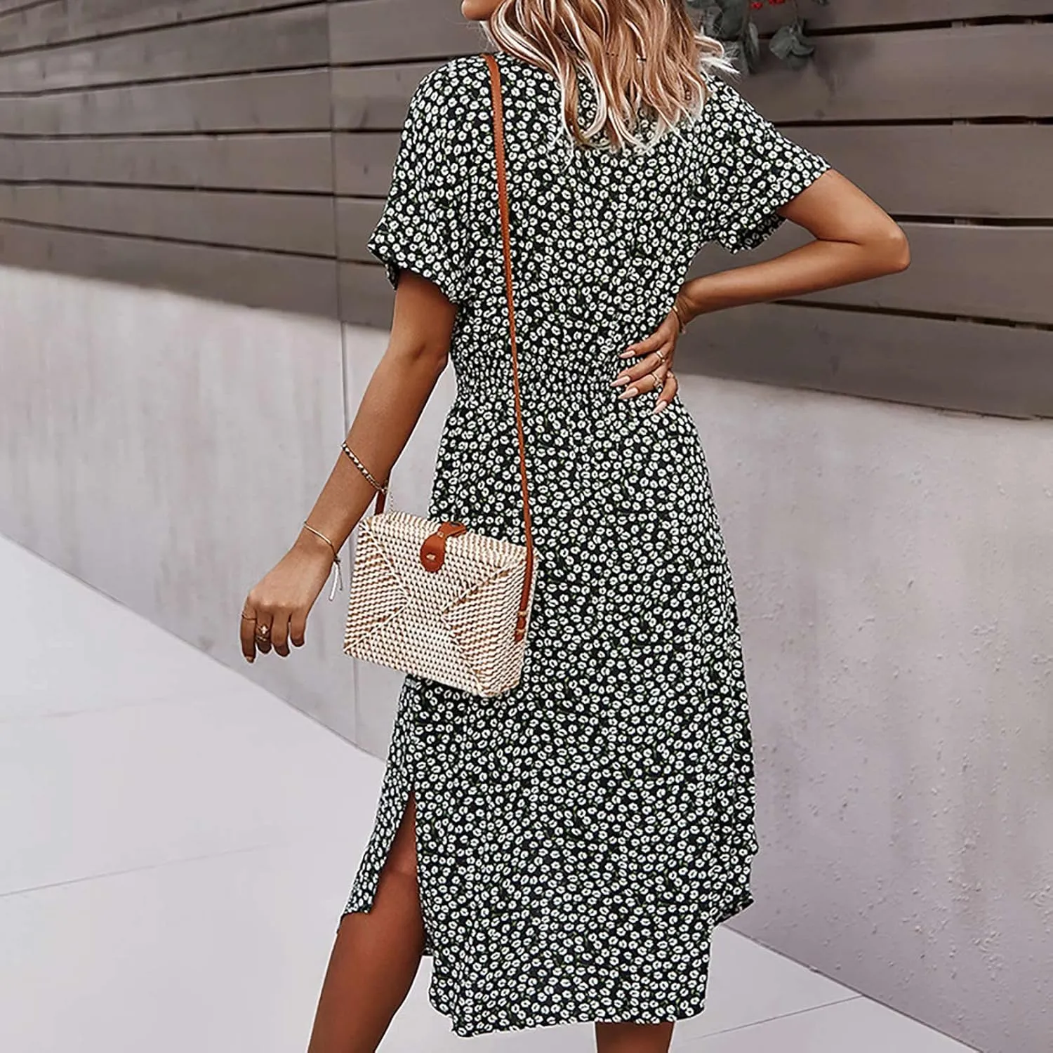 Women's Paisley Dress Short Sleeve Floral Maxi Long Dress Boho Flowy Casual Dresses