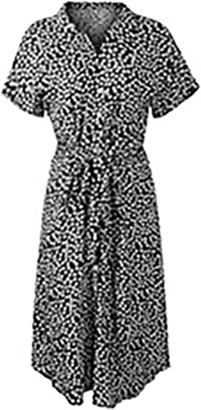 Women's Paisley Dress Short Sleeve Floral Maxi Long Dress Boho Flowy Casual Dresses