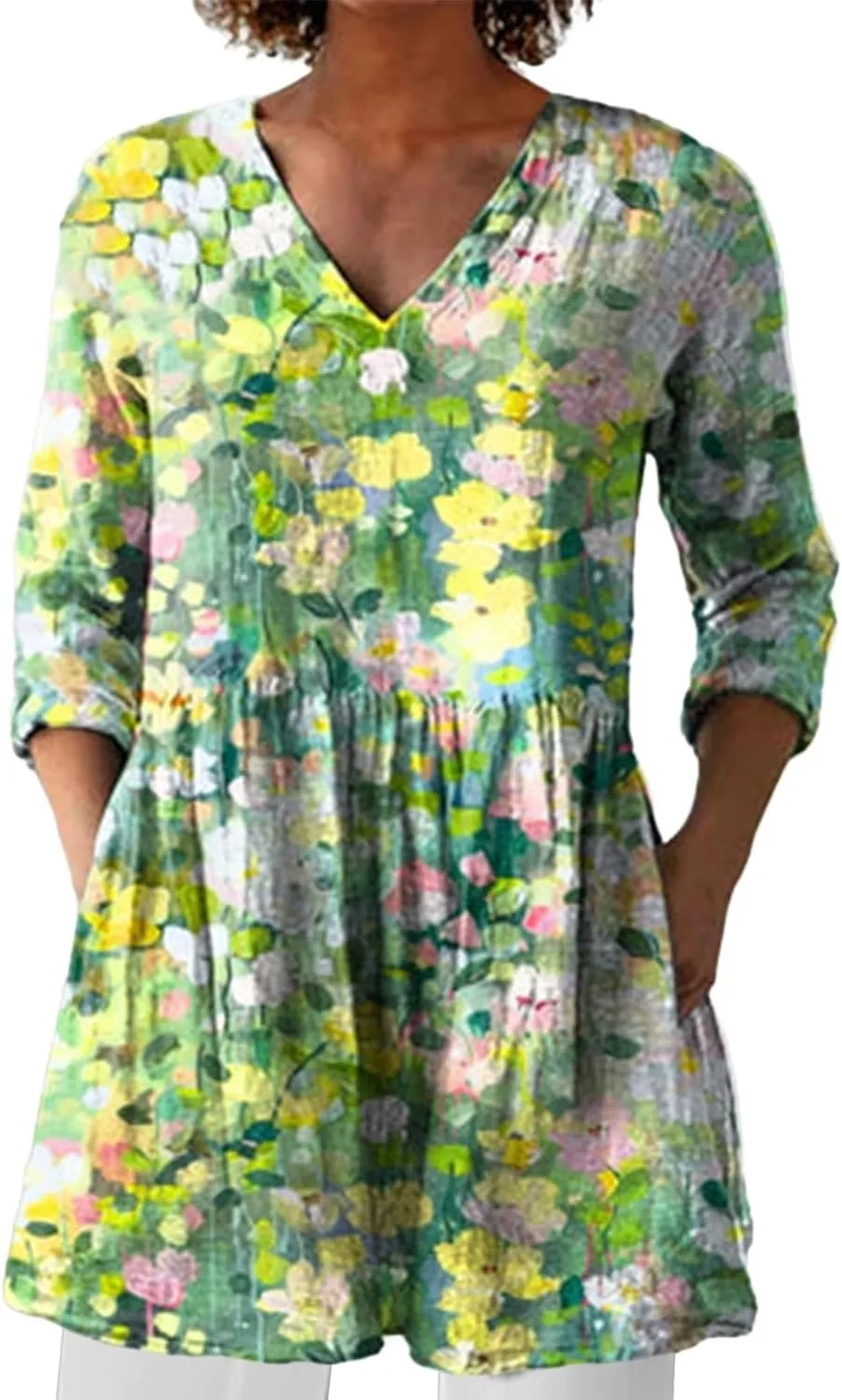Womens Print Shirt African Long Sleeve V Neck Loose Tunic Tops Sunflower Graphic Vintage Tshirts 2025 Spring Summer Outfits
