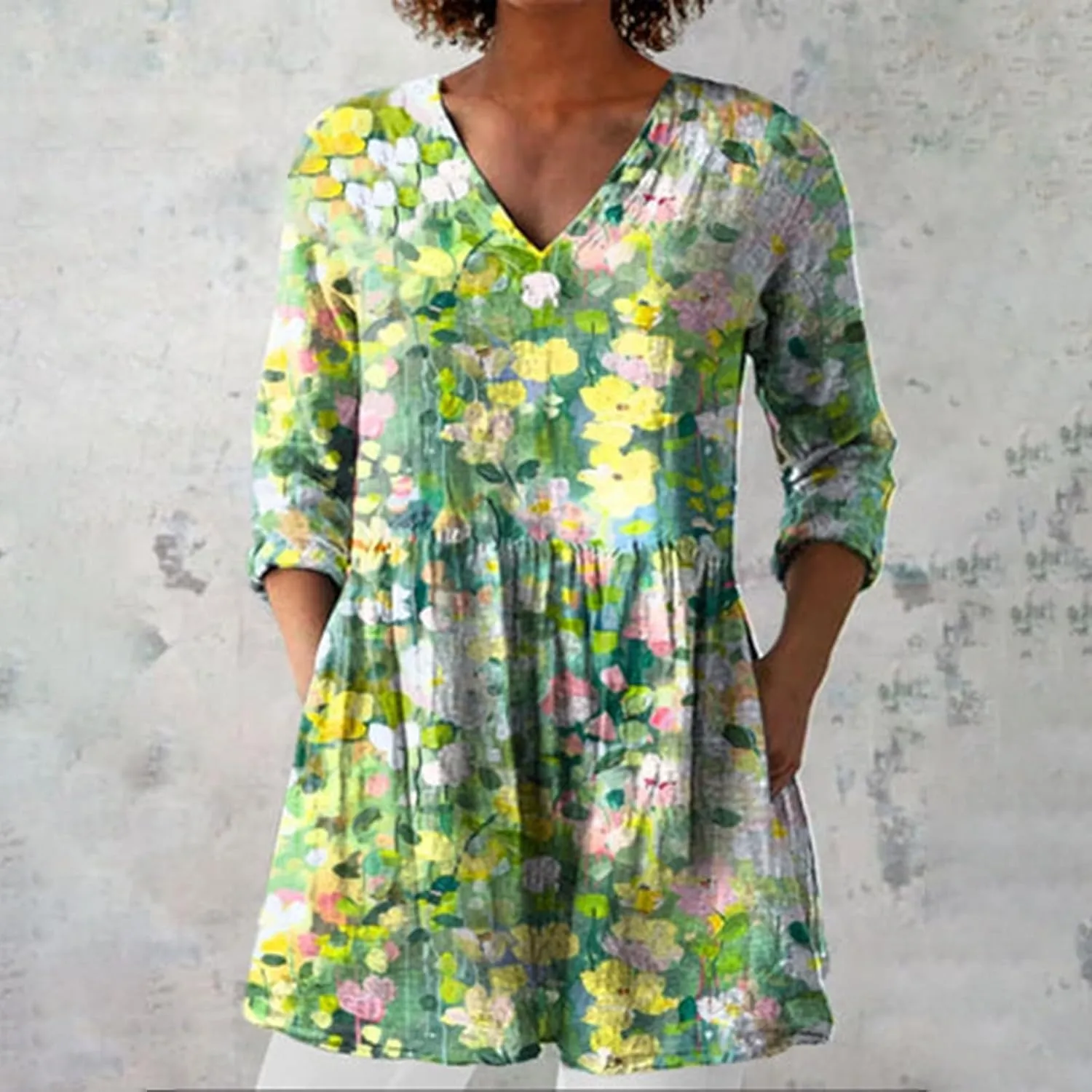 Womens Print Shirt African Long Sleeve V Neck Loose Tunic Tops Sunflower Graphic Vintage Tshirts 2025 Spring Summer Outfits
