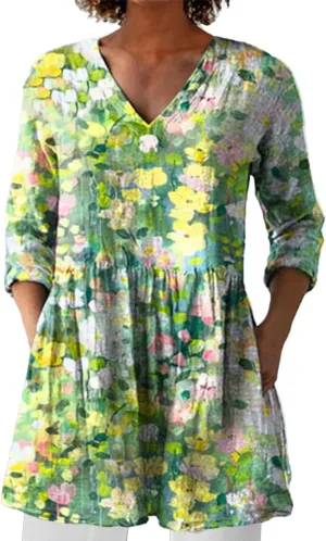 Womens Print Shirt African Long Sleeve V Neck Loose Tunic Tops Sunflower Graphic Vintage Tshirts 2025 Spring Summer Outfits