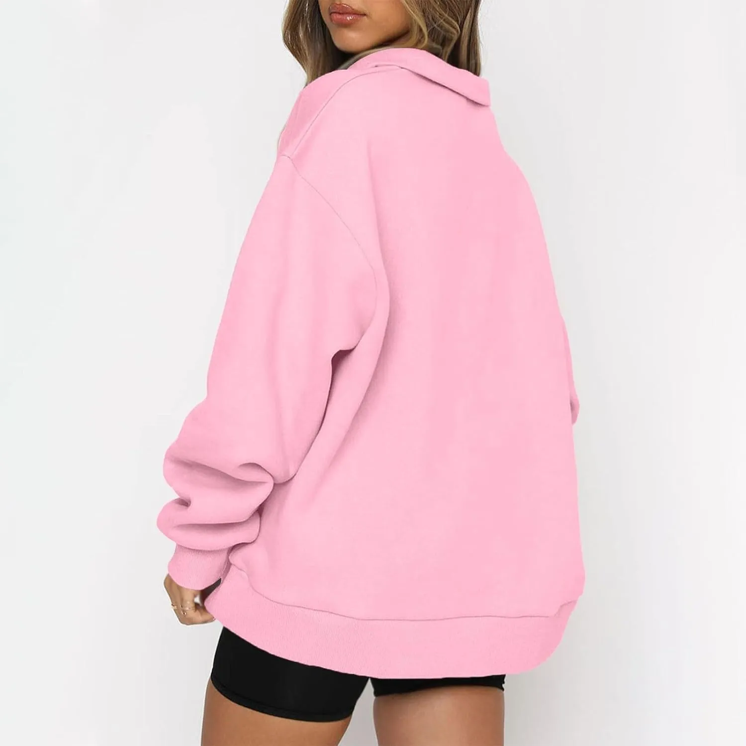 Womens Quarter Zip Pullover Loose Collared Oversized Sweatshirt Preppy Long Sleeve Fleece Hoodie Sweater for Teen Girl