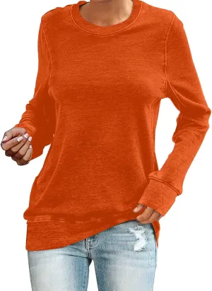 Women's Regular Fit Sweatshirts Fall Casual Loose Solid Color Long Sleeve Crewneck Tops Lightweight Workout Pullovers