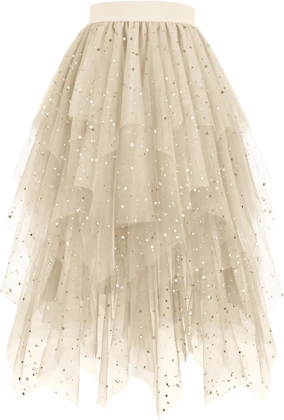 Women's Sequin Mesh Tulle Skirts High Low Layered A-line Skirt Midi Length Irregular Tutu Skirt for Women 2025