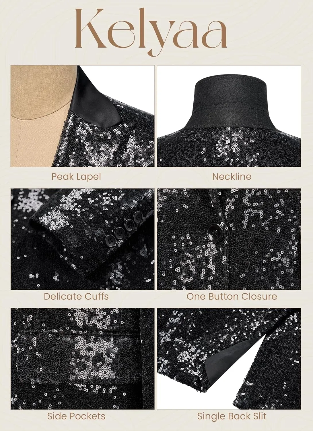 Women's Sequin Suit Jacket Open Front One Button Long Sleeve Blazers Party Sparkly Cardigan Coat with Pockets