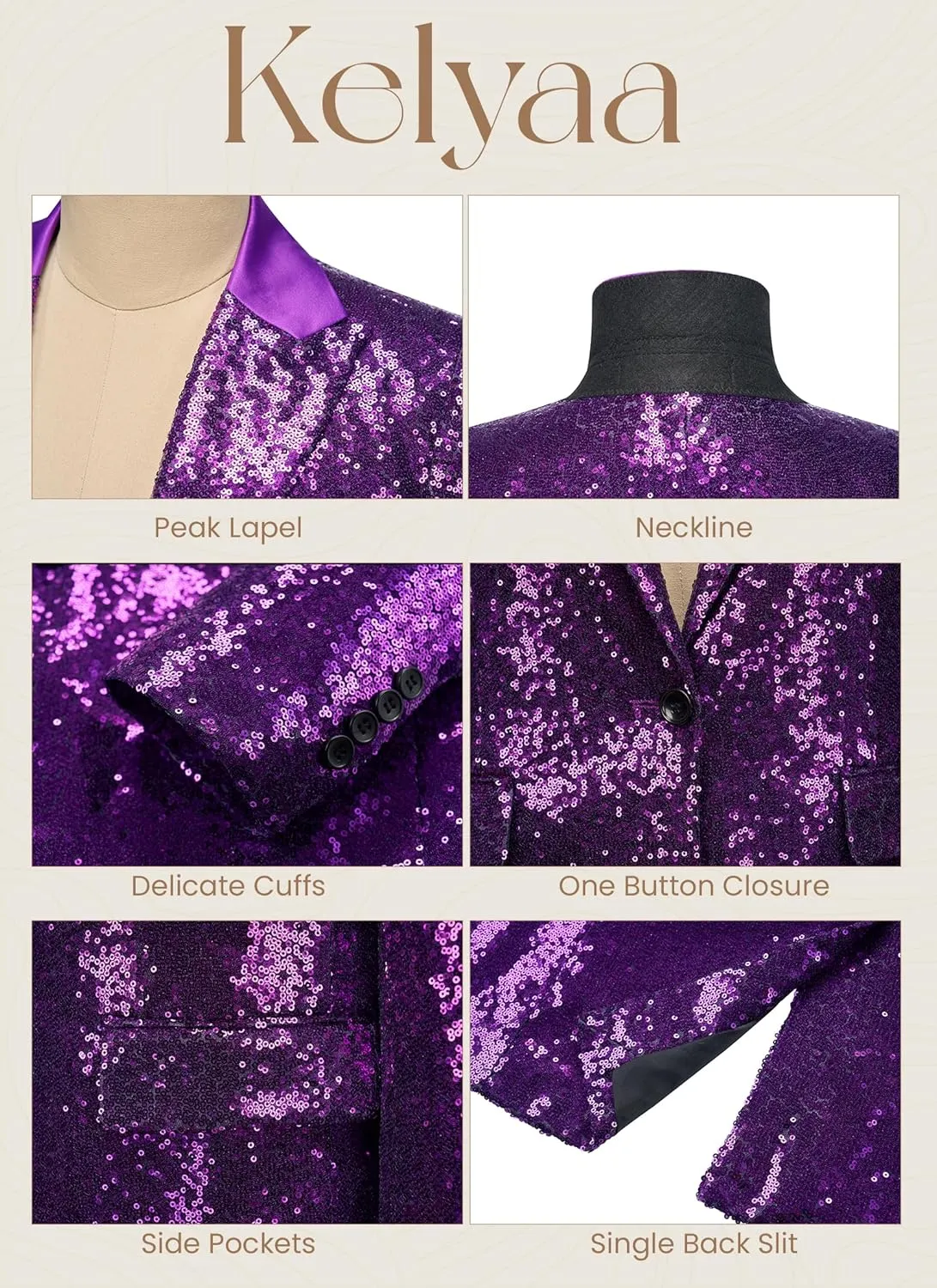 Women's Sequin Suit Jacket Open Front One Button Long Sleeve Blazers Party Sparkly Cardigan Coat with Pockets