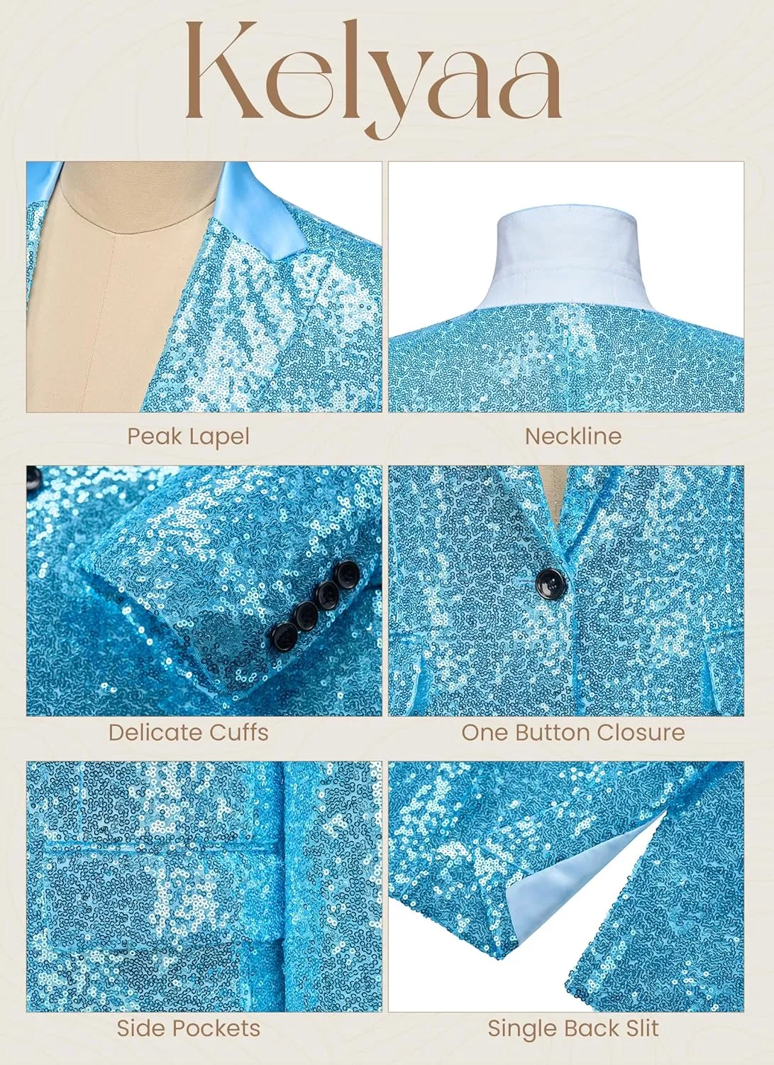 Women's Sequin Suit Jacket Open Front One Button Long Sleeve Blazers Party Sparkly Cardigan Coat with Pockets