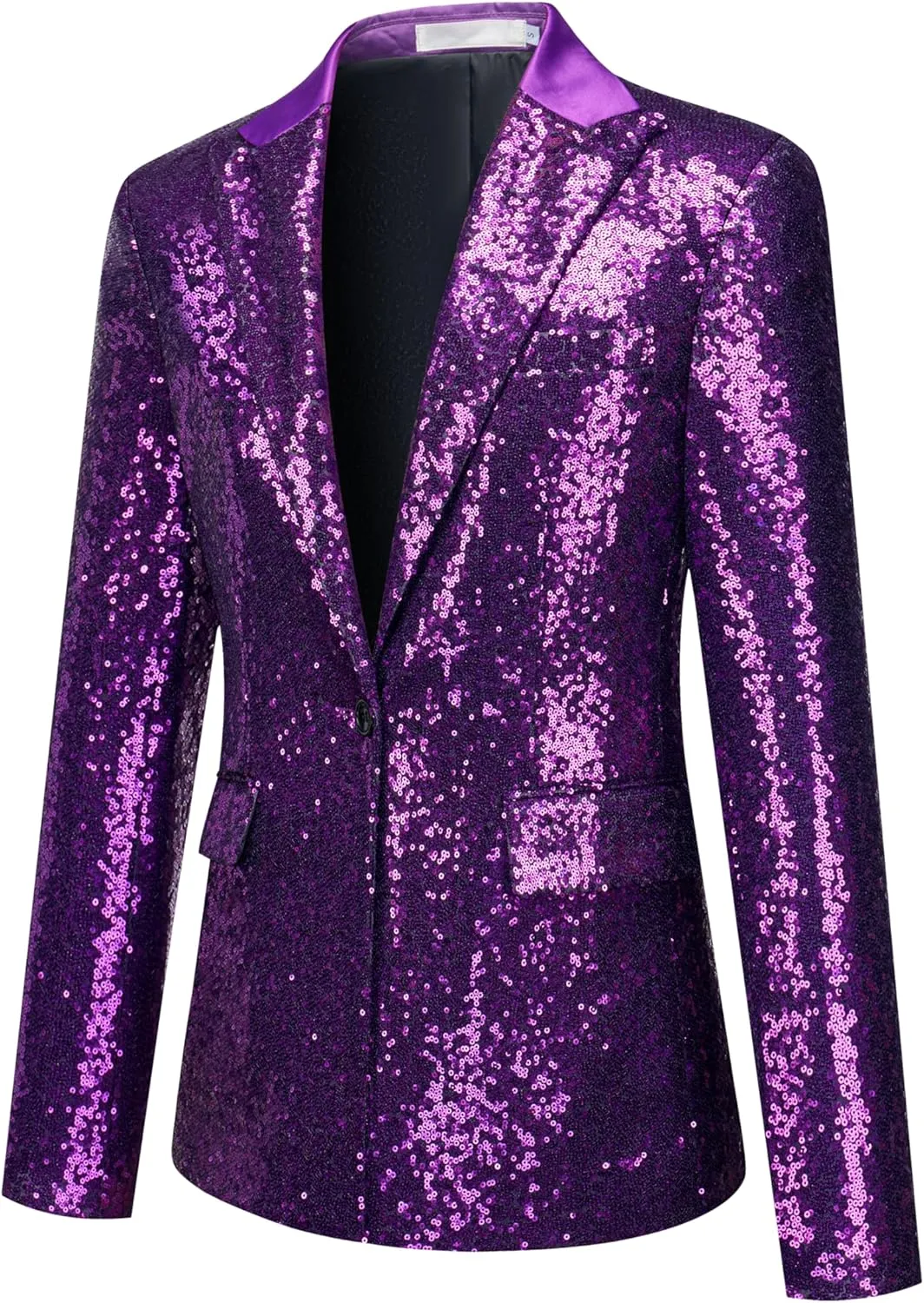 Women's Sequin Suit Jacket Open Front One Button Long Sleeve Blazers Party Sparkly Cardigan Coat with Pockets