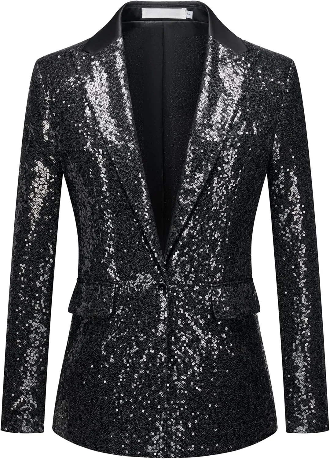 Women's Sequin Suit Jacket Open Front One Button Long Sleeve Blazers Party Sparkly Cardigan Coat with Pockets