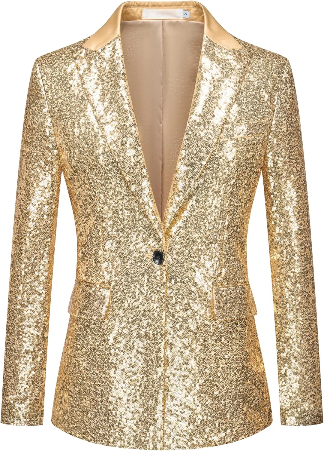 Women's Sequin Suit Jacket Open Front One Button Long Sleeve Blazers Party Sparkly Cardigan Coat with Pockets