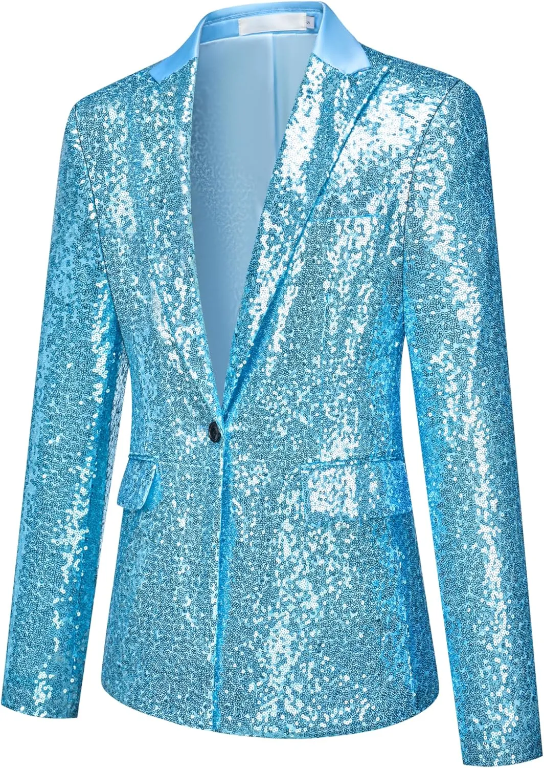 Women's Sequin Suit Jacket Open Front One Button Long Sleeve Blazers Party Sparkly Cardigan Coat with Pockets