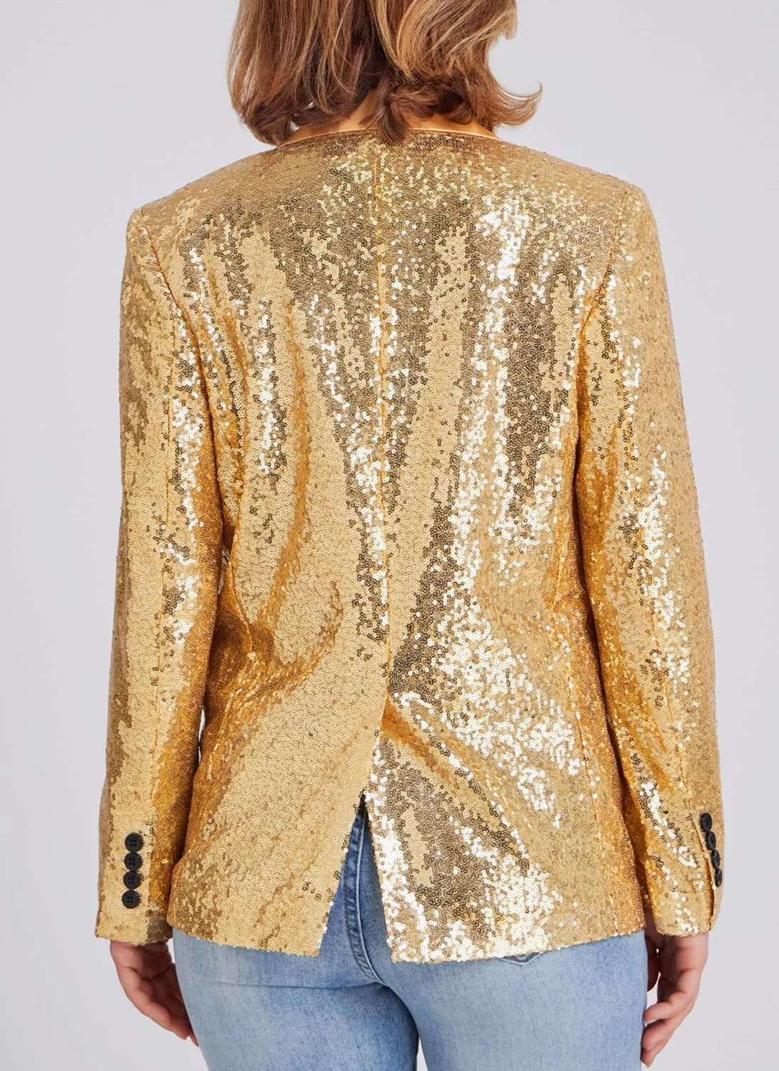 Women's Sequin Suit Jacket Open Front One Button Long Sleeve Blazers Party Sparkly Cardigan Coat with Pockets