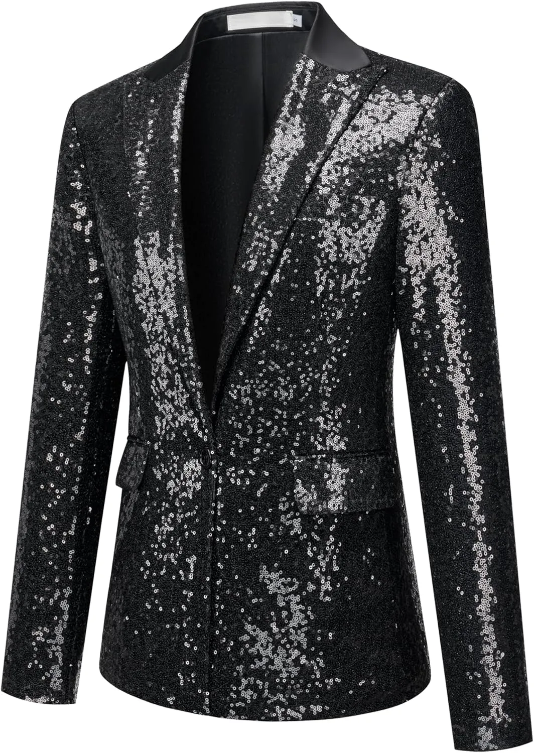 Women's Sequin Suit Jacket Open Front One Button Long Sleeve Blazers Party Sparkly Cardigan Coat with Pockets