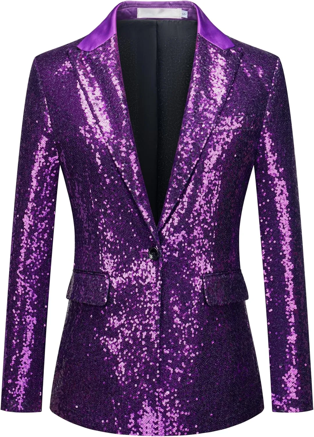 Women's Sequin Suit Jacket Open Front One Button Long Sleeve Blazers Party Sparkly Cardigan Coat with Pockets