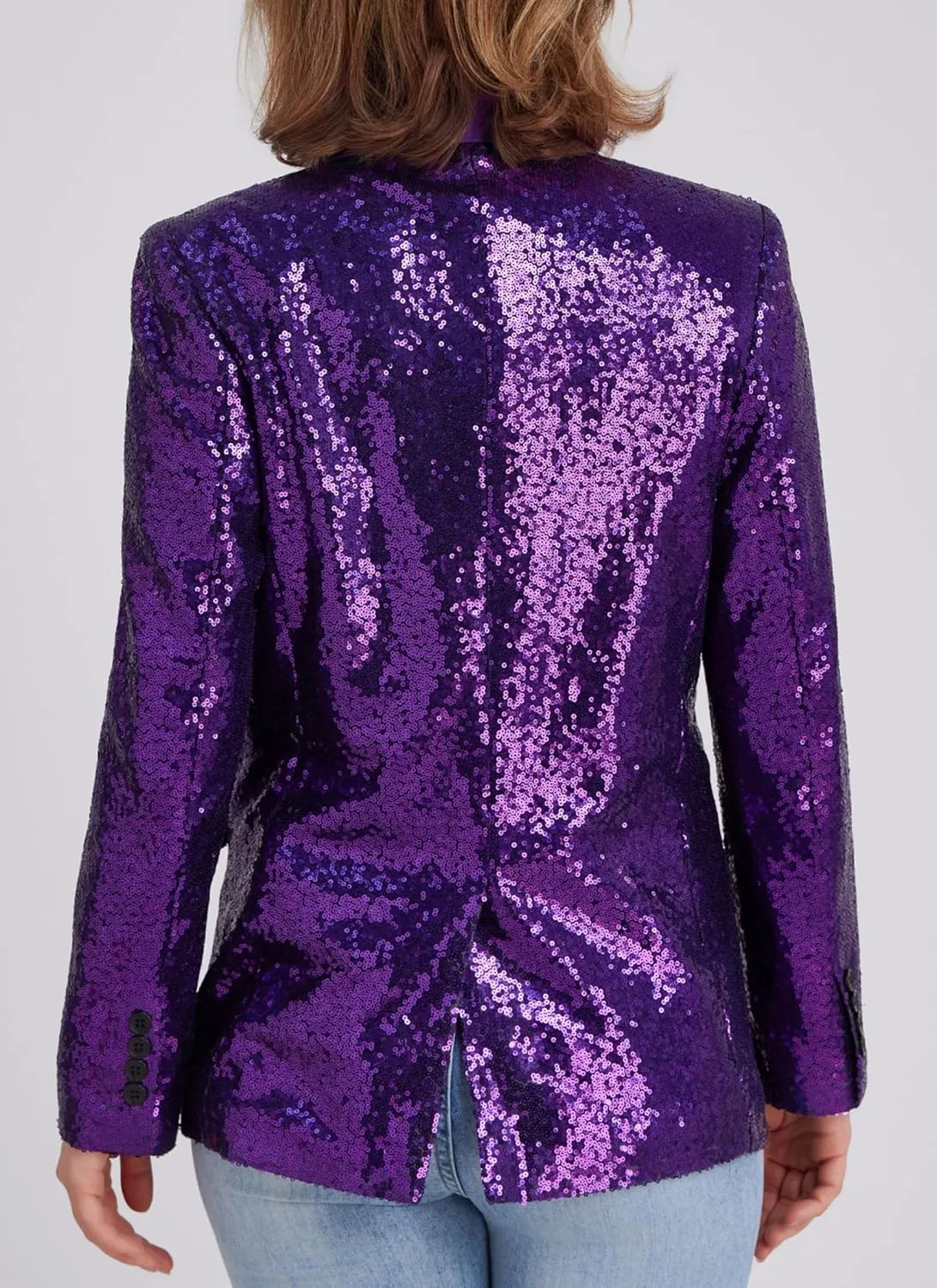 Women's Sequin Suit Jacket Open Front One Button Long Sleeve Blazers Party Sparkly Cardigan Coat with Pockets
